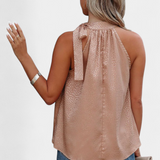 Adela | Leopard Print Sleeveless Top with High Neck and Bow