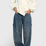 Dariya Cargo Balloon Jeans with Shine and Beaded Applications
