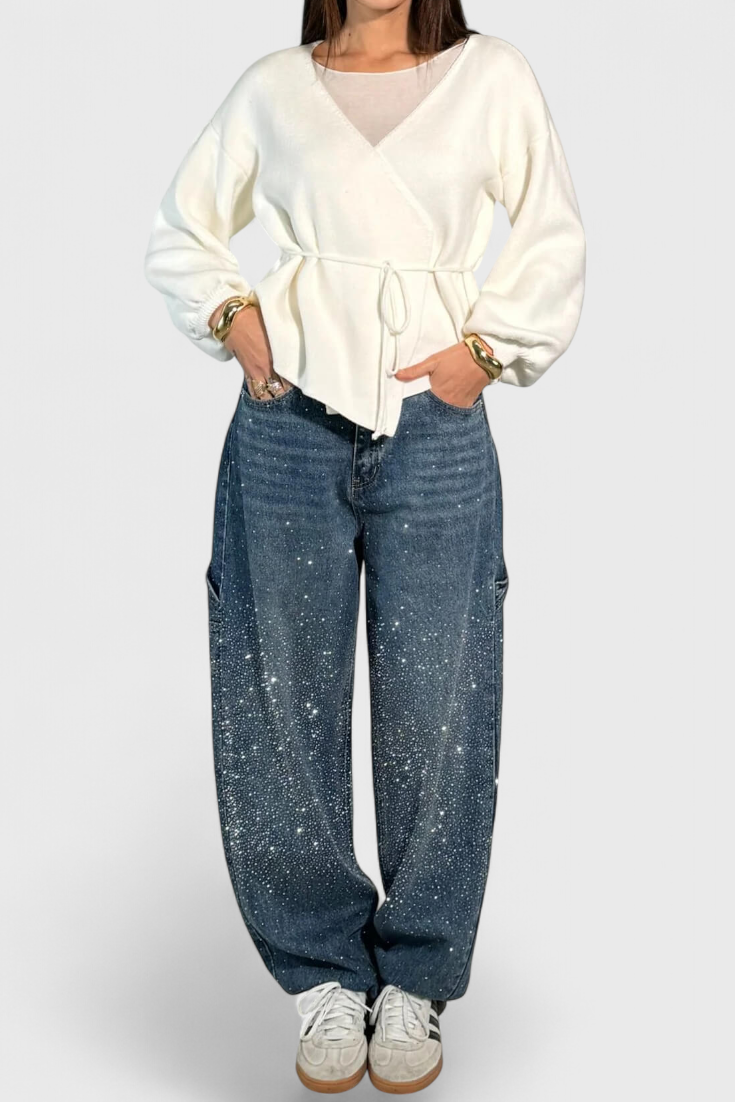 Dariya Cargo Balloon Jeans with Shine and Beaded Applications