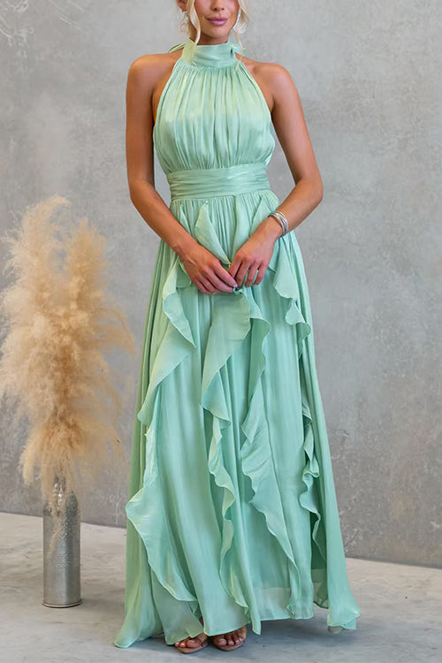 Halter Neck Maxi Dress with Fitted Waist and Ruffles
