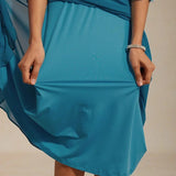 Midi dress with lace and three-quarter sleeves