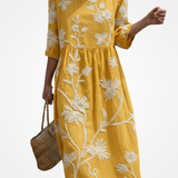 Lara - Midi Dress with Plant and Flower Embroidery