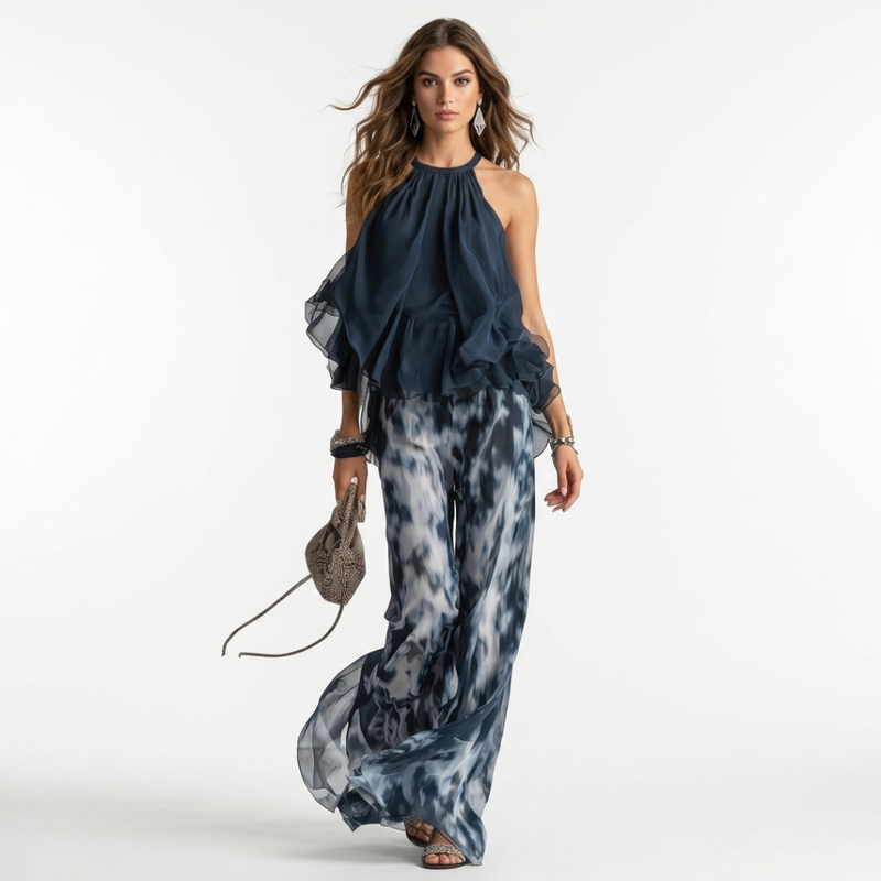 Ludovina - Blouse and pants set with exposed shoulders