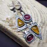 Greta – Geometric Earrings with a Ruby Red Accent
