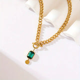 LUCI | Thick Chain Pendant Necklace with Emerald Gold