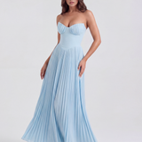 Long pleated dress with sweetheart neckline