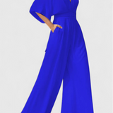 Elegant Long Jumpsuit with Wide Legs and V-Neck