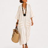 Aisha White Striped Kaftan