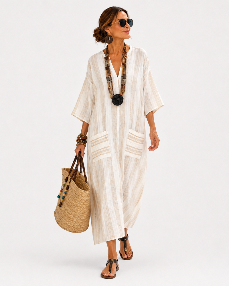 Aisha White Striped Kaftan