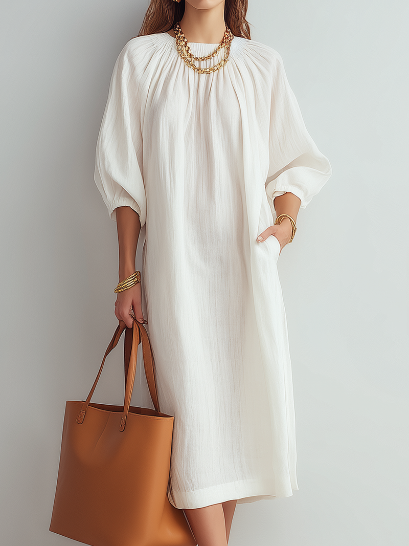 Relaxed Fit Cream Midi Dress