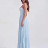 Long pleated dress with sweetheart neckline