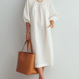 Relaxed Fit Cream Midi Dress