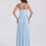 Long pleated dress with sweetheart neckline