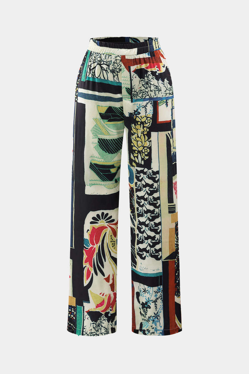 Maple High-Waisted Straight Leg Pants with Floral Print