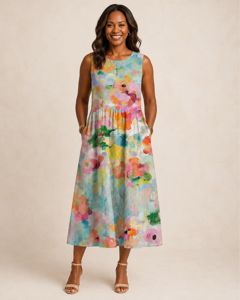 Yolanda | Elegant Multicolor Midi Dress