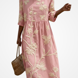 Paula - Midi Dress with Plant and Flower Embroidery