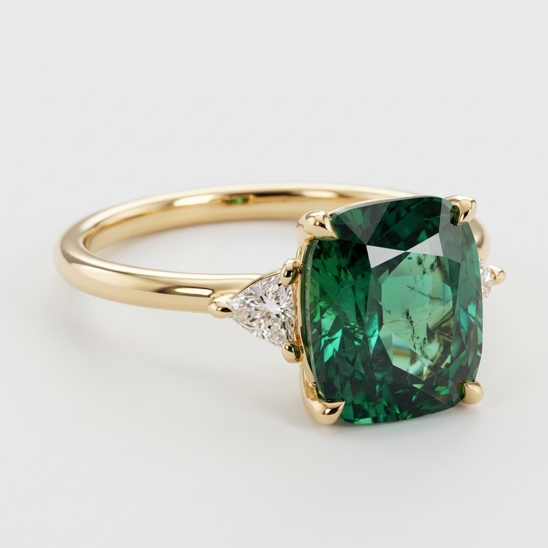 Elegant square ring with emerald