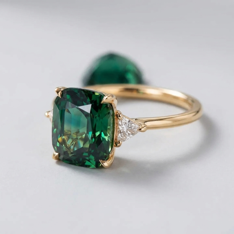 Elegant square ring with emerald