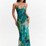 Long watercolor print dress