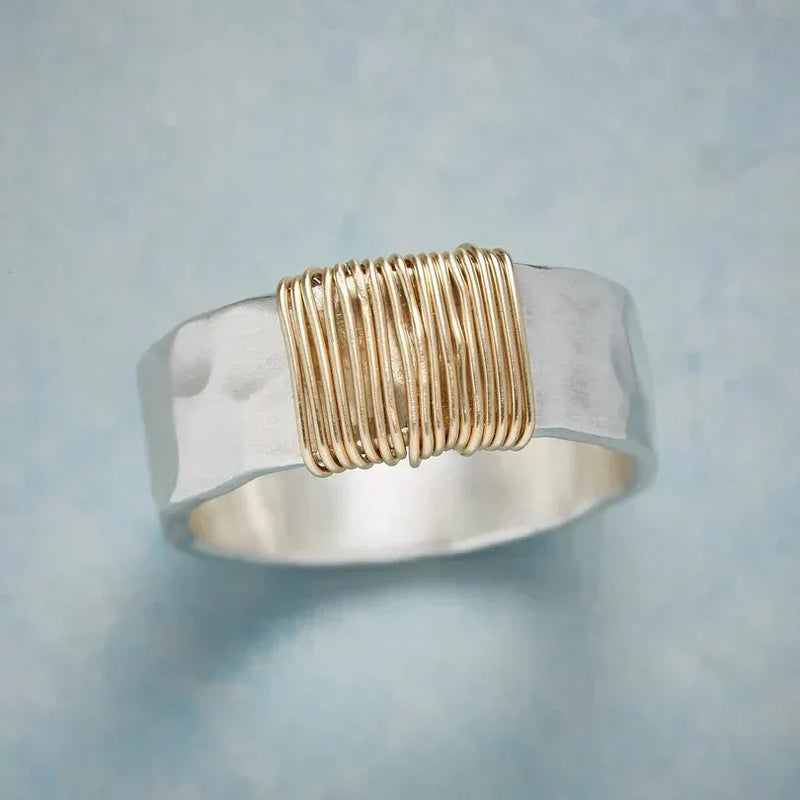 Boho Ring with Golden Threads