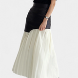 Noelle Asymmetrical Maxi Skirt in Chiffon and Synthetic Leather