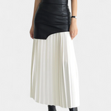 Noelle Asymmetrical Maxi Skirt in Chiffon and Synthetic Leather