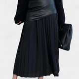 Noelle Asymmetrical Maxi Skirt in Chiffon and Synthetic Leather