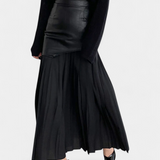 Noelle Asymmetrical Maxi Skirt in Chiffon and Synthetic Leather