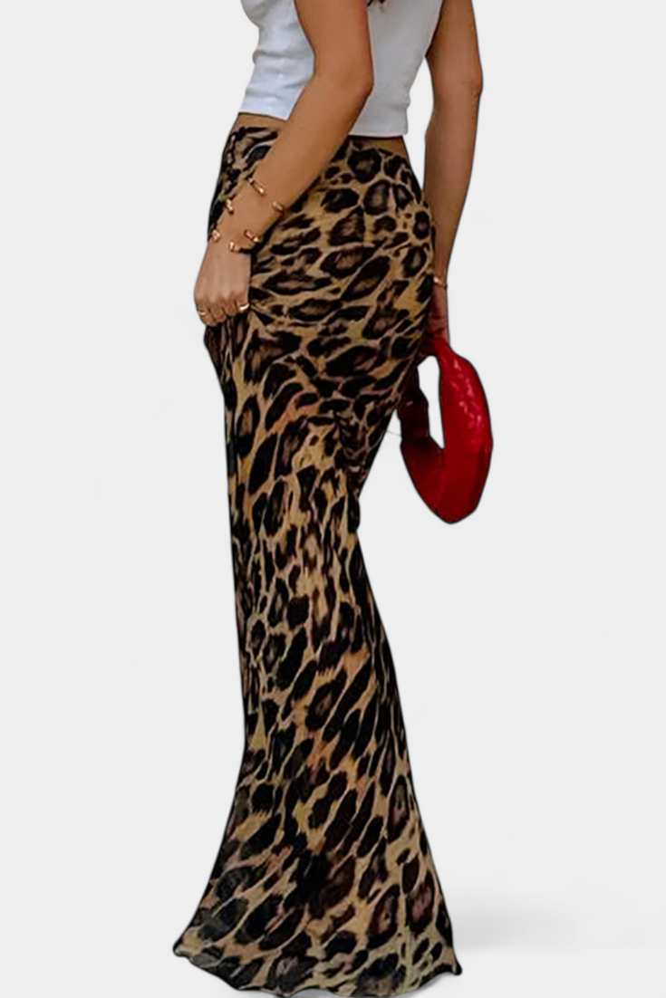 Elena Leopard Print Maxi Slim Skirt