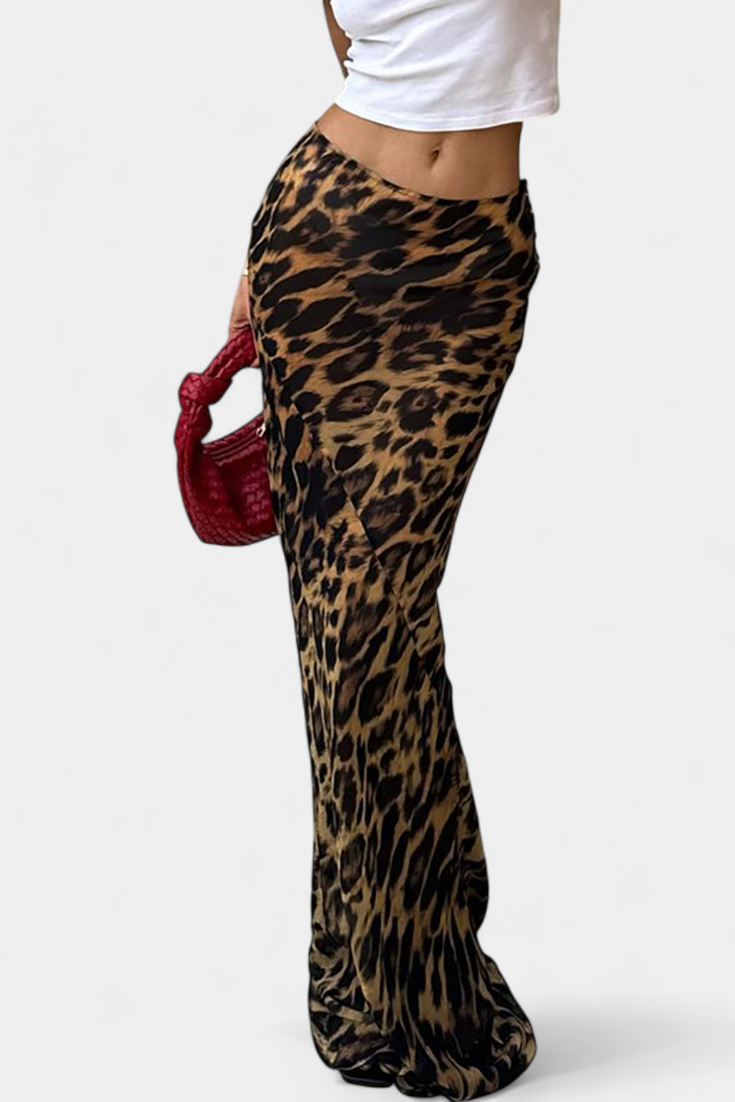 Elena Leopard Print Maxi Slim Skirt