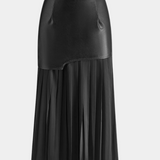 Noelle Asymmetrical Maxi Skirt in Chiffon and Synthetic Leather