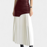 Noelle Asymmetrical Maxi Skirt in Chiffon and Synthetic Leather