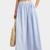 Yora A-Line Cotton Skirt with Elastic Waist and Pockets