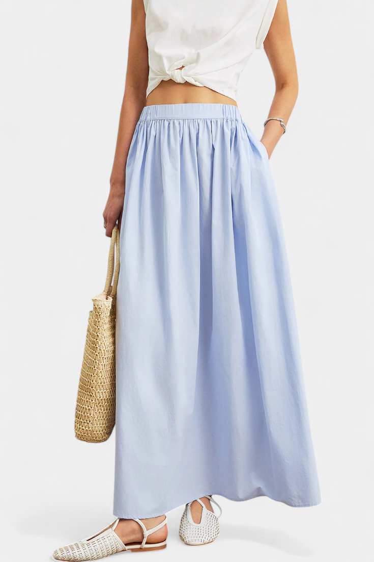 Yora A-Line Cotton Skirt with Elastic Waist and Pockets
