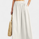 Yora A-Line Cotton Skirt with Elastic Waist and Pockets