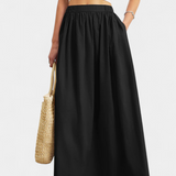 Yora A-Line Cotton Skirt with Elastic Waist and Pockets