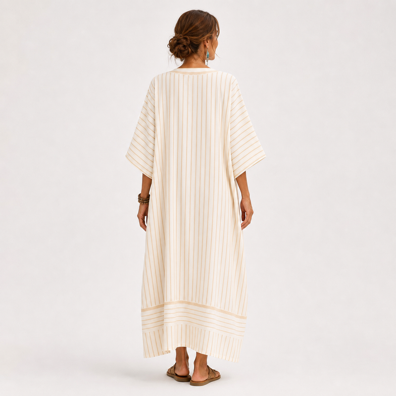 Beige Striped Kaftan