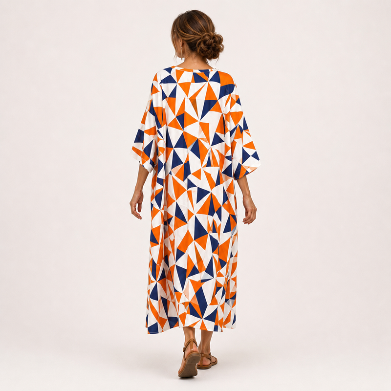 Layla Caftan Orange Geometric