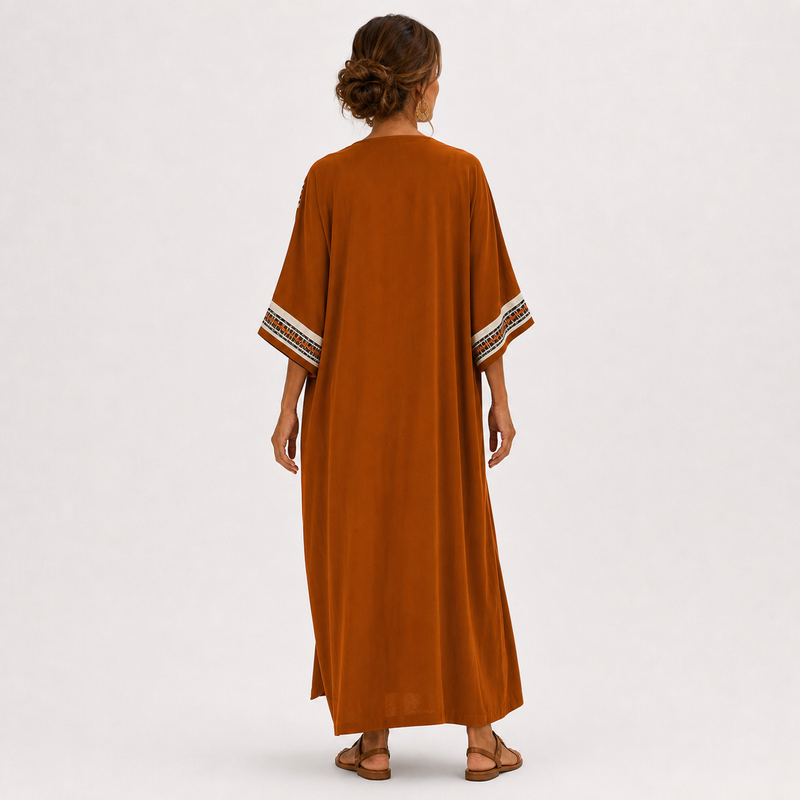 Nadia Ethnic Terracotta Caftan