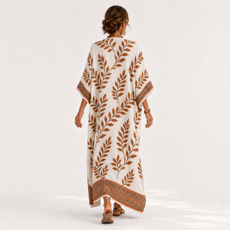 Nora Cream Botanical Caftan