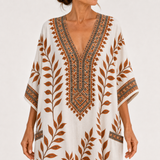 Nora Cream Botanical Caftan