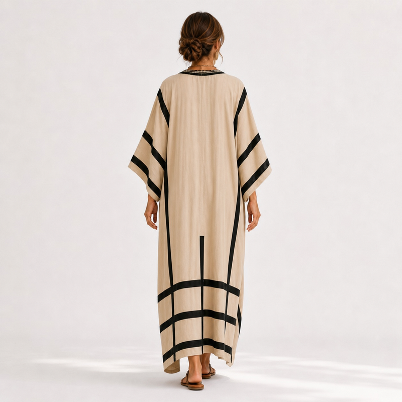 Beige Caftan with Black Stripes