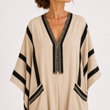 Beige Caftan with Black Stripes