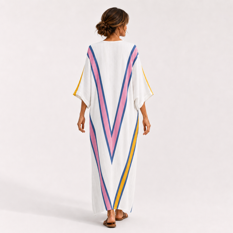 Multicolor White Sara Caftan