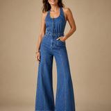 Celia™ | Denim Jumpsuit with U Neckline
