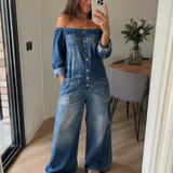 Noa™ | Denim Jumpsuit with Off-Shoulder Neckline
