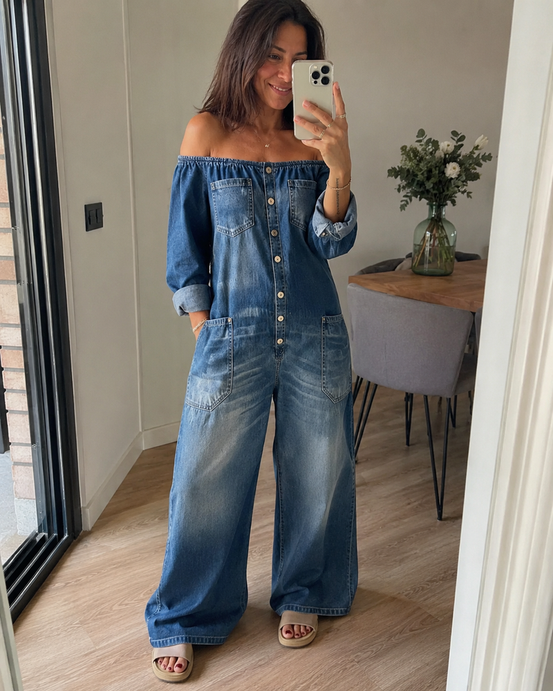 Noa™ | Denim Jumpsuit with Off-Shoulder Neckline