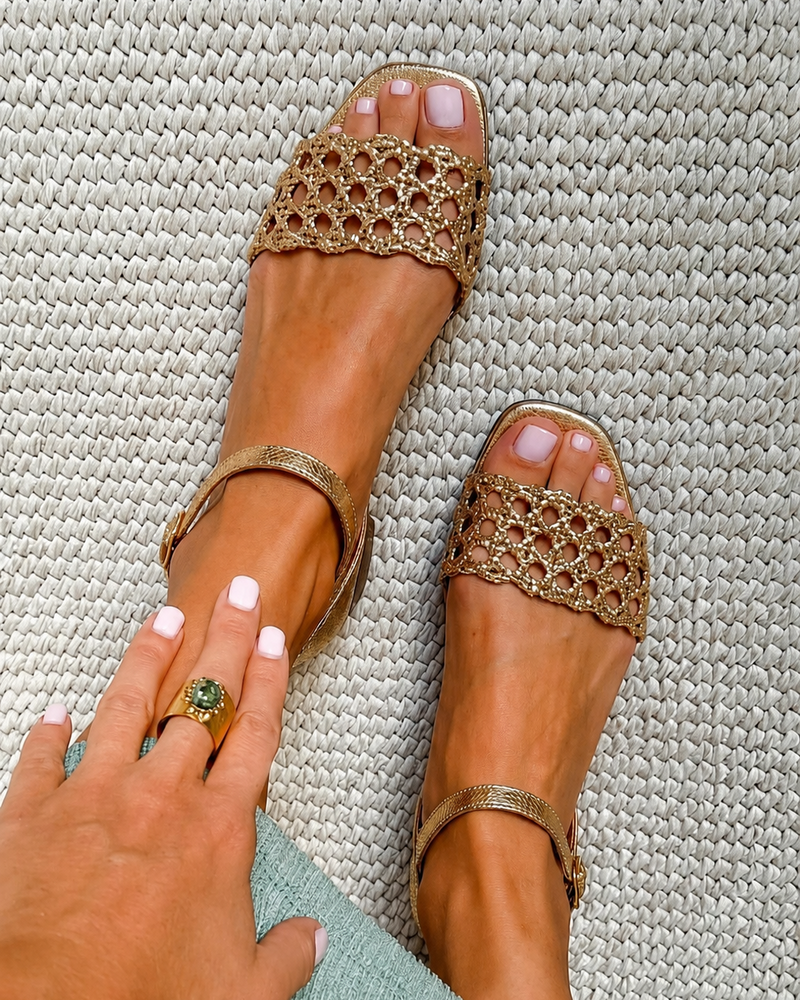 Lerato | Perforated Golden Sandals
