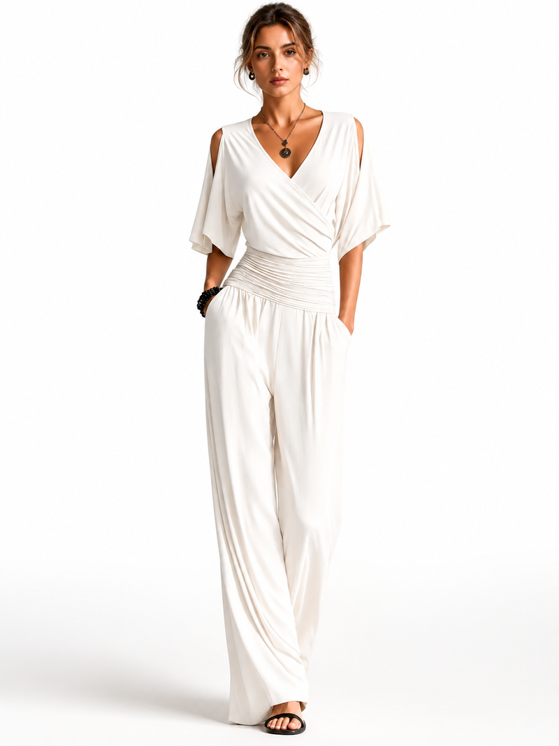 Alicia | Elegant set with crossover top and wide leg