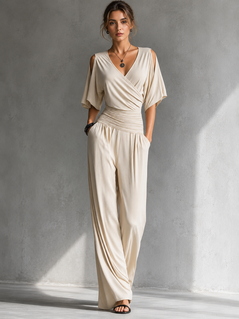 Alicia | Elegant set with crossover top and wide leg